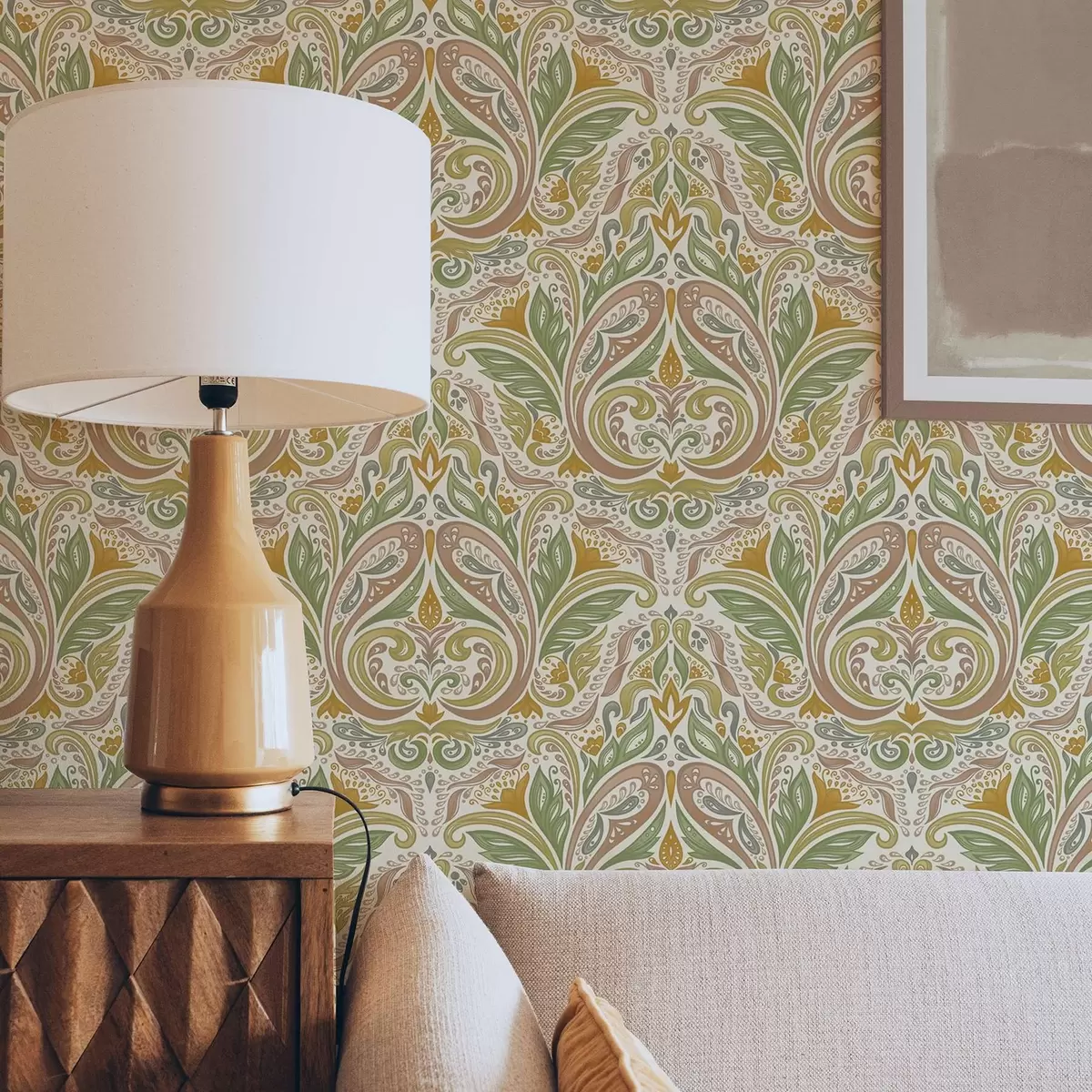 Тапети Декоративни листа в зелени и теракотени нюанси a00927v1