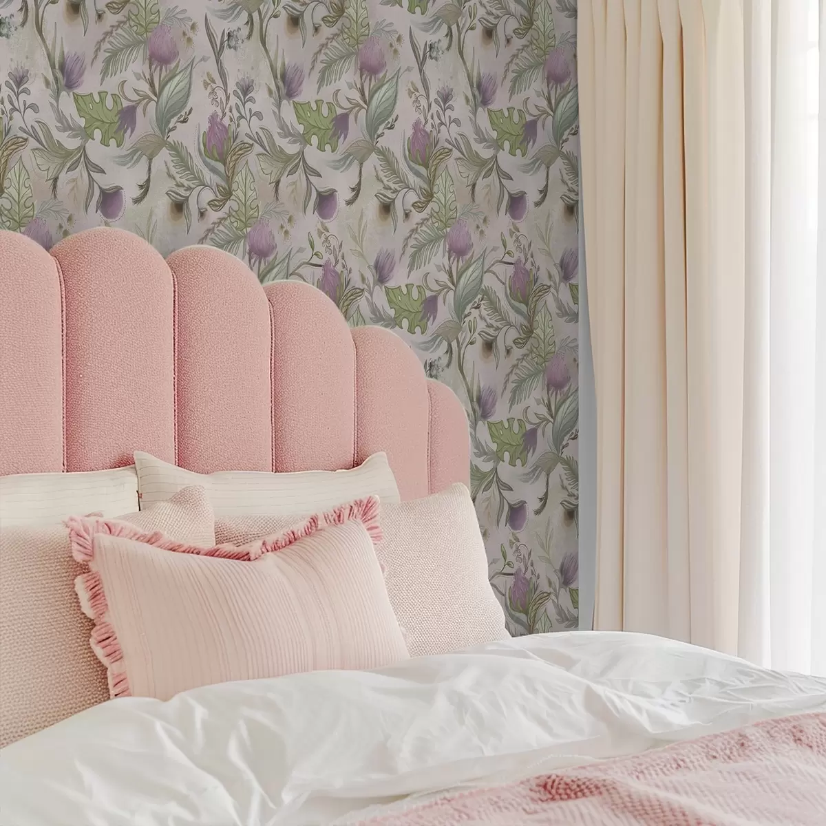 Тапети Лилави диви цветя и листа на прахообразен фон a00930v3