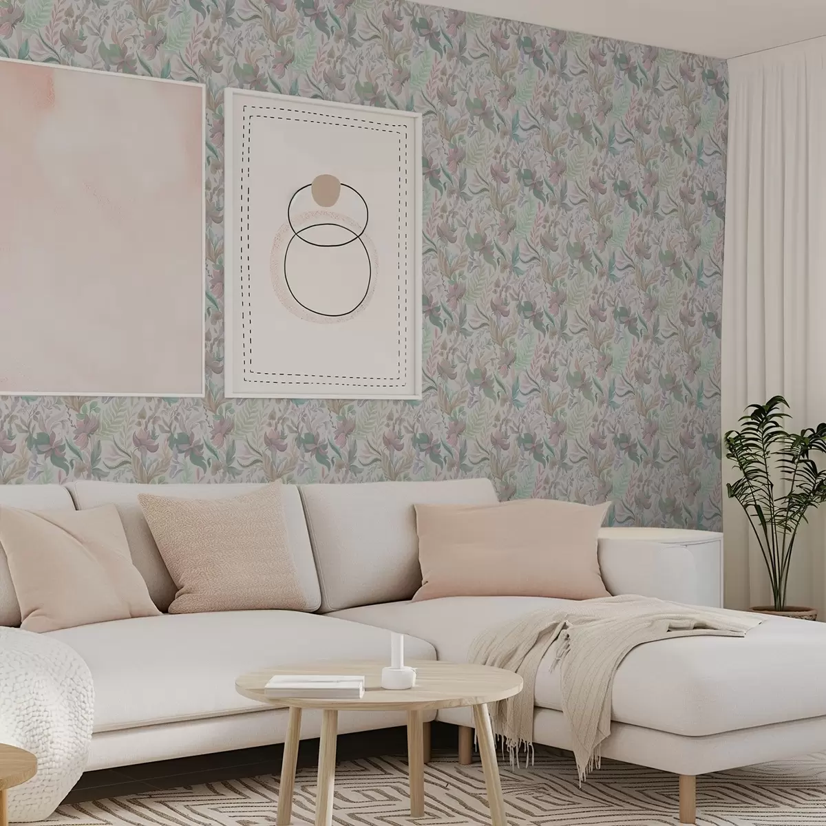 Тапети Деликатни пастелни цветя и листа на светъл фон a00931