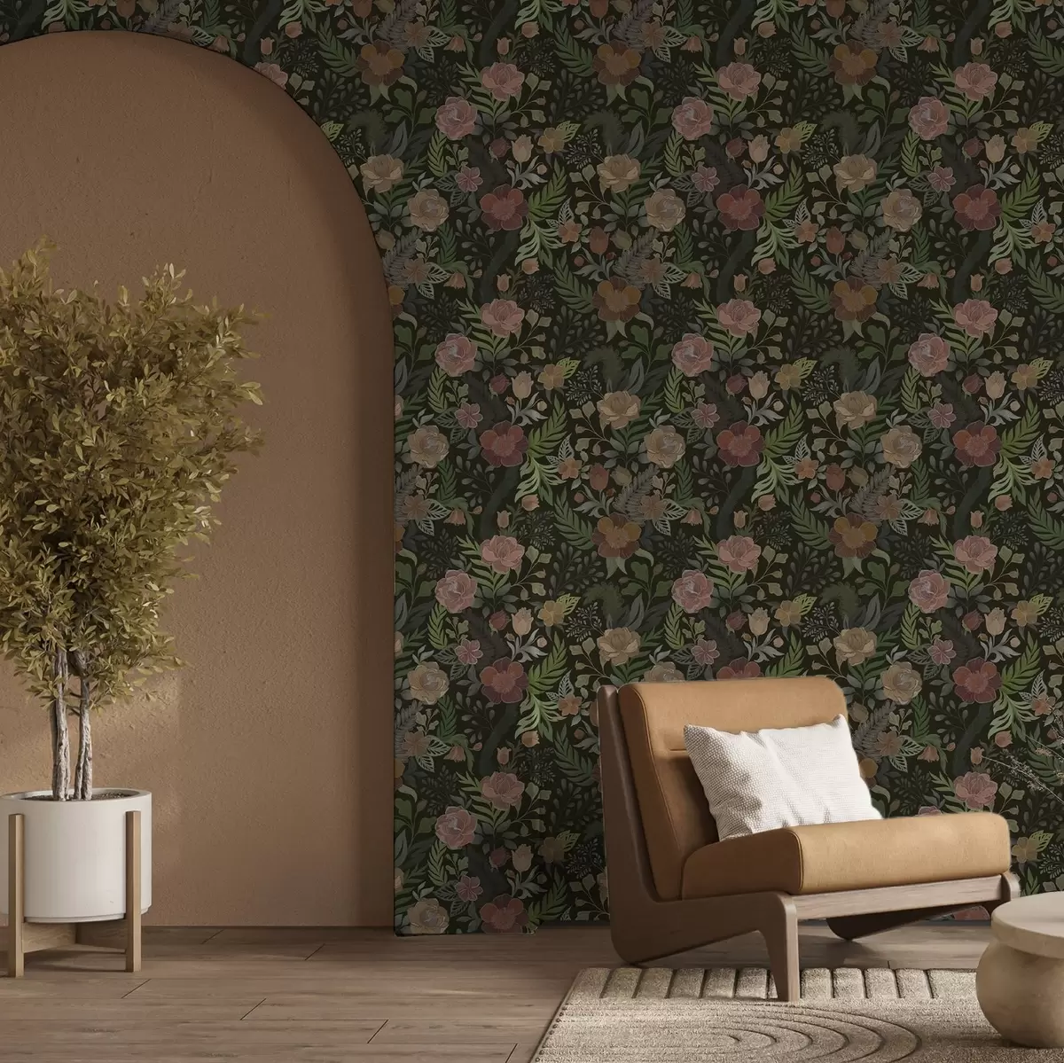 Тапети Богати цветя и зеленина на тъмен фон a00932