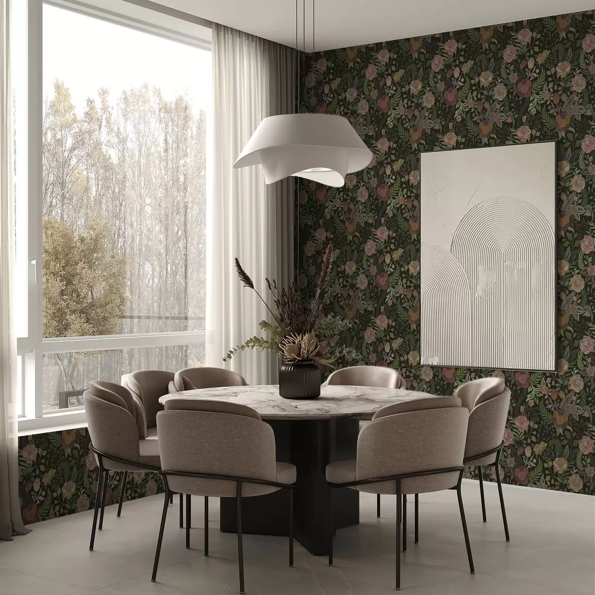 Тапети Богати цветя и зеленина на тъмен фон a00932