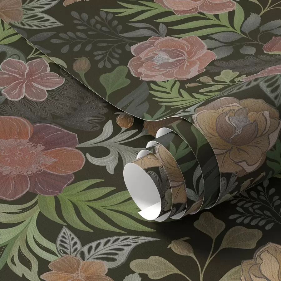 Фототапет Богати цветя и зеленина на тъмен фон a00932