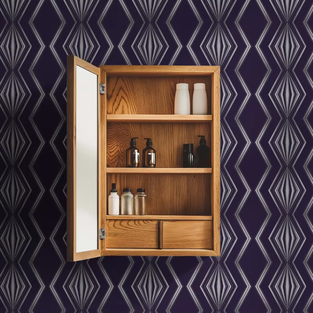 Тапети Богат виолетов фон с диаманти и сиви зигзагообразни линии a00974v1