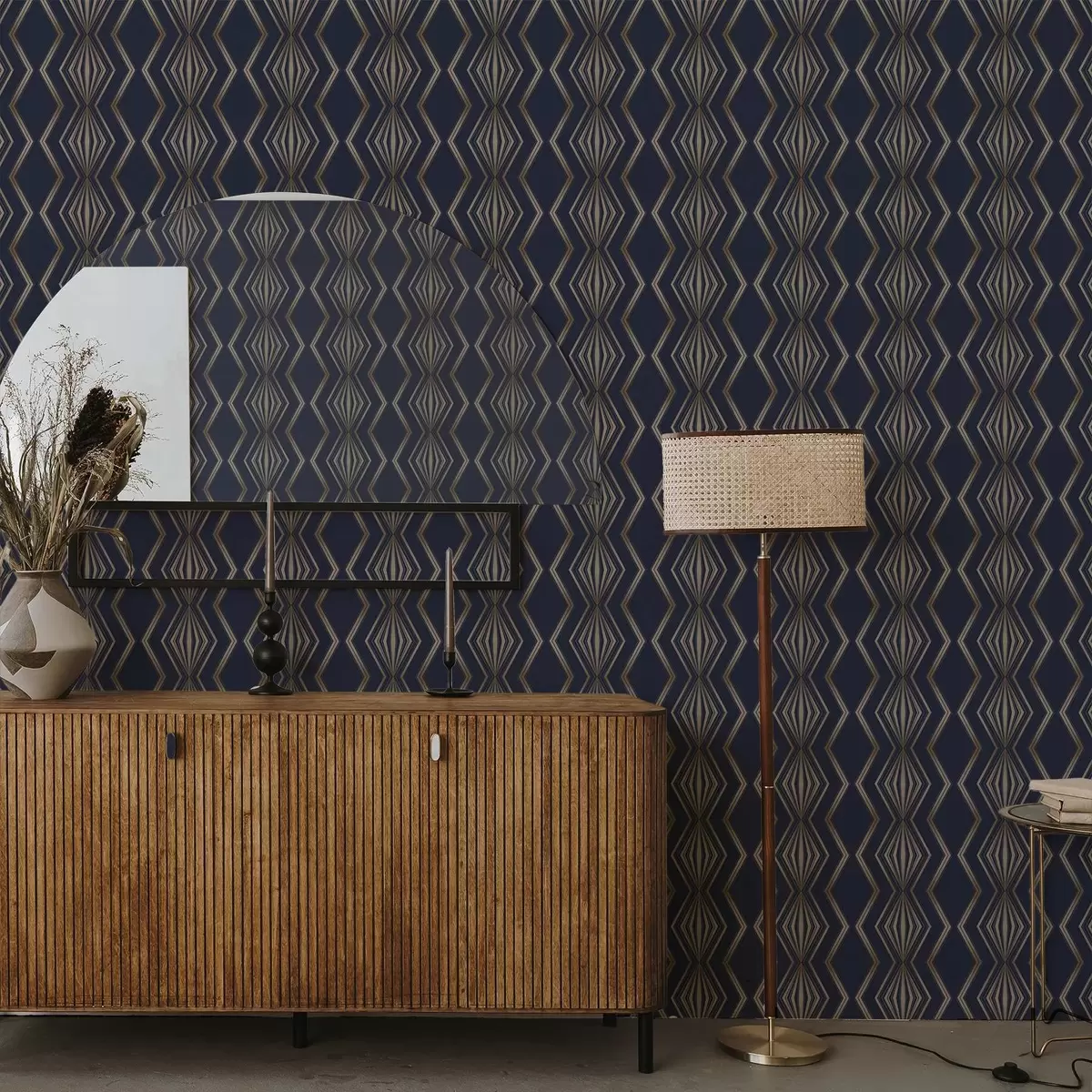 Тапети Тъмносин фон с геометрични ромбове и зигзаги a00974v2