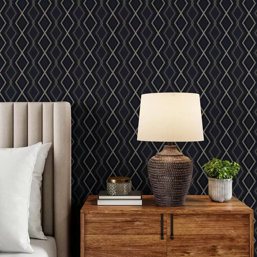 Фототапет Тъмносиня диамантена решетка с тънки светли линии a00975