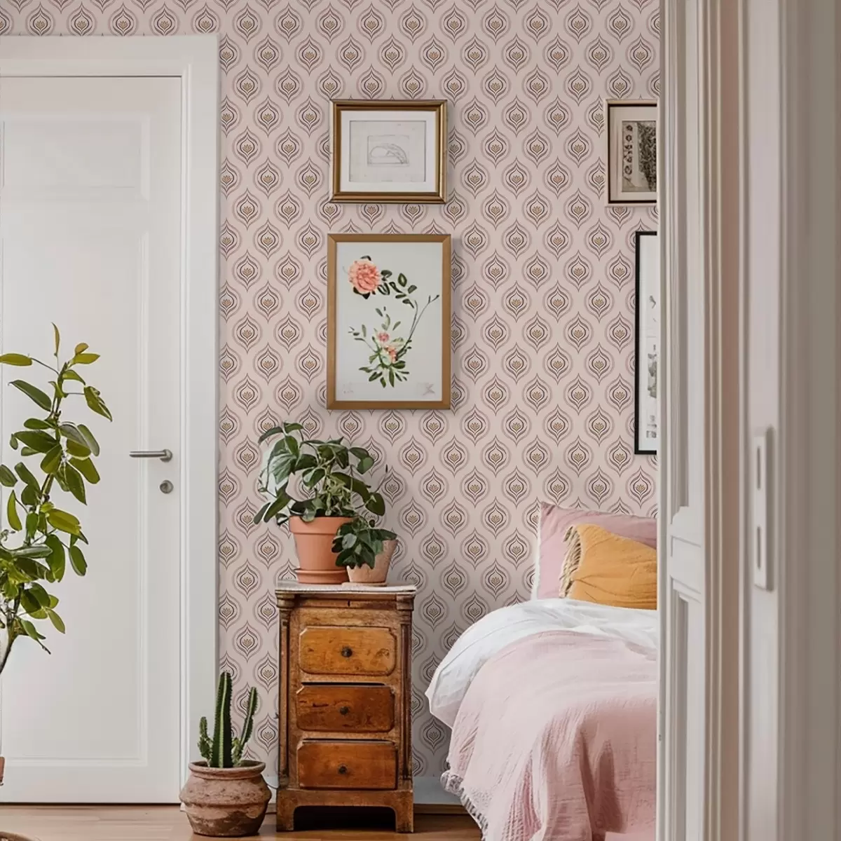 Тапети Ритмичен мотив с капка и цвете на прахообразен фон a00977