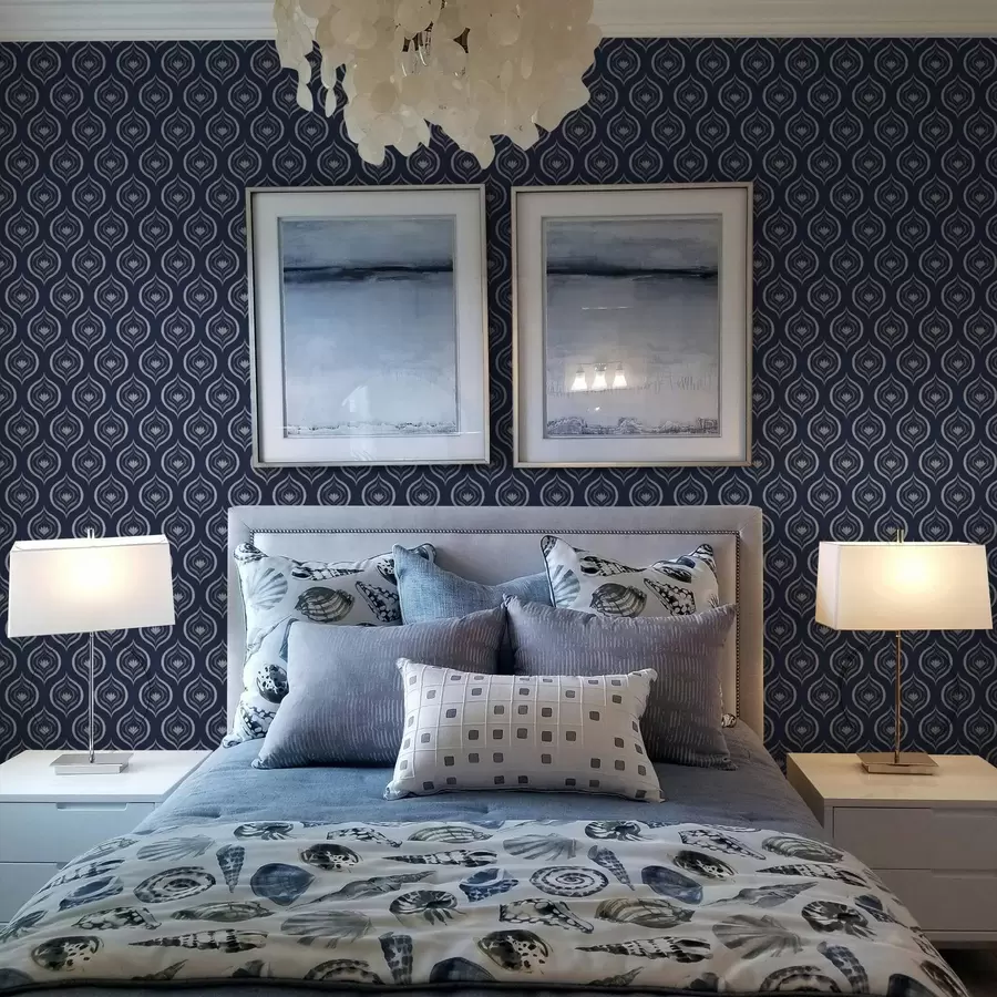 Фототапет Контрастни мотиви от капчици с цвете на тъмно син фон a00977v1