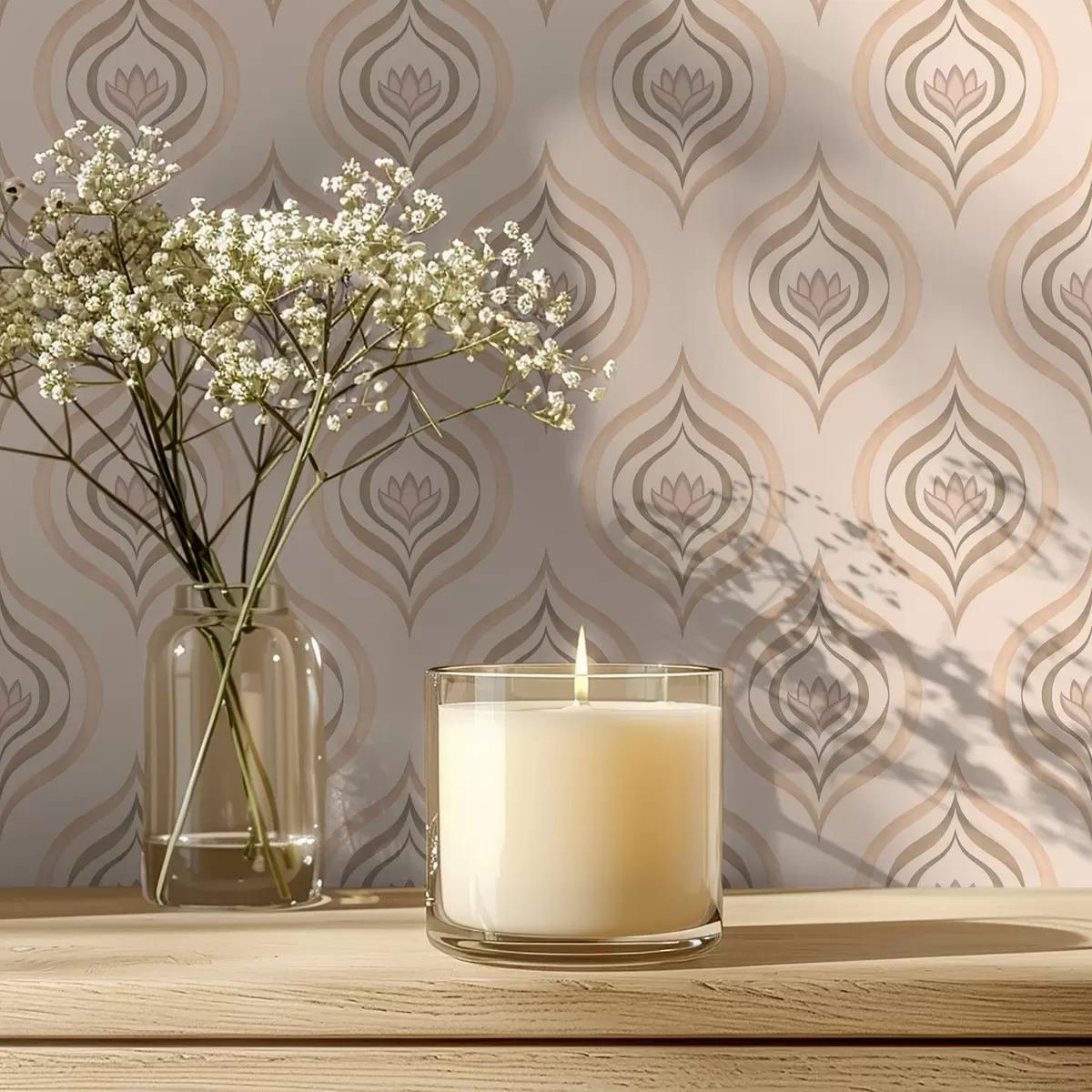 Тапети Мотиви от прахообразни капчици с цвете на топъл фон a00977v2