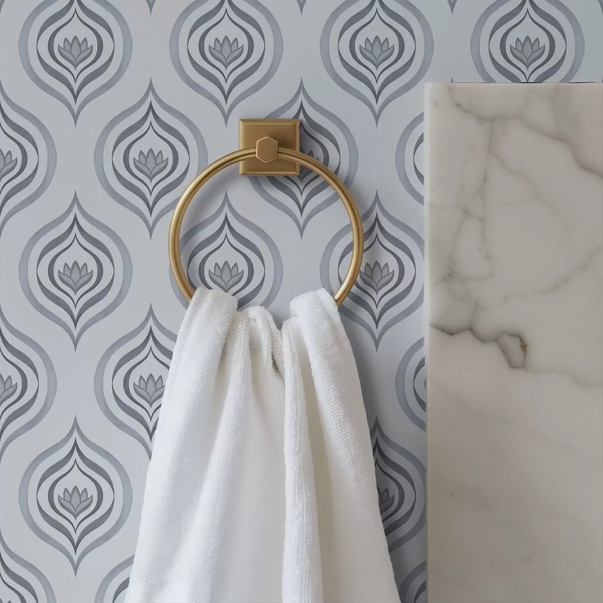 Тапети Хубав мотив с капка и цвете в сиво-сини тонове a00977v3