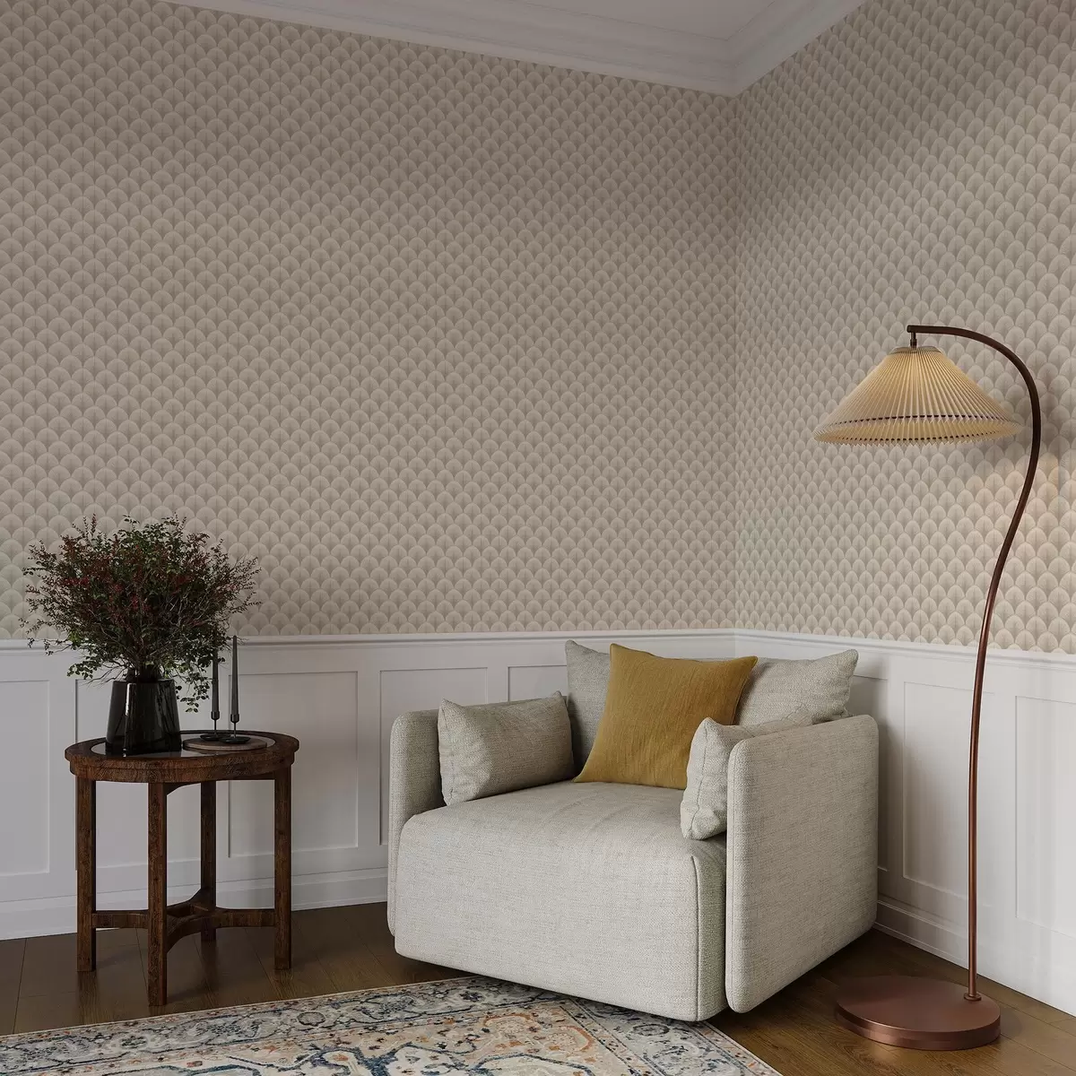 Тапети Бежови вентилаторни арки с фини лъчи на светъл фон a00978