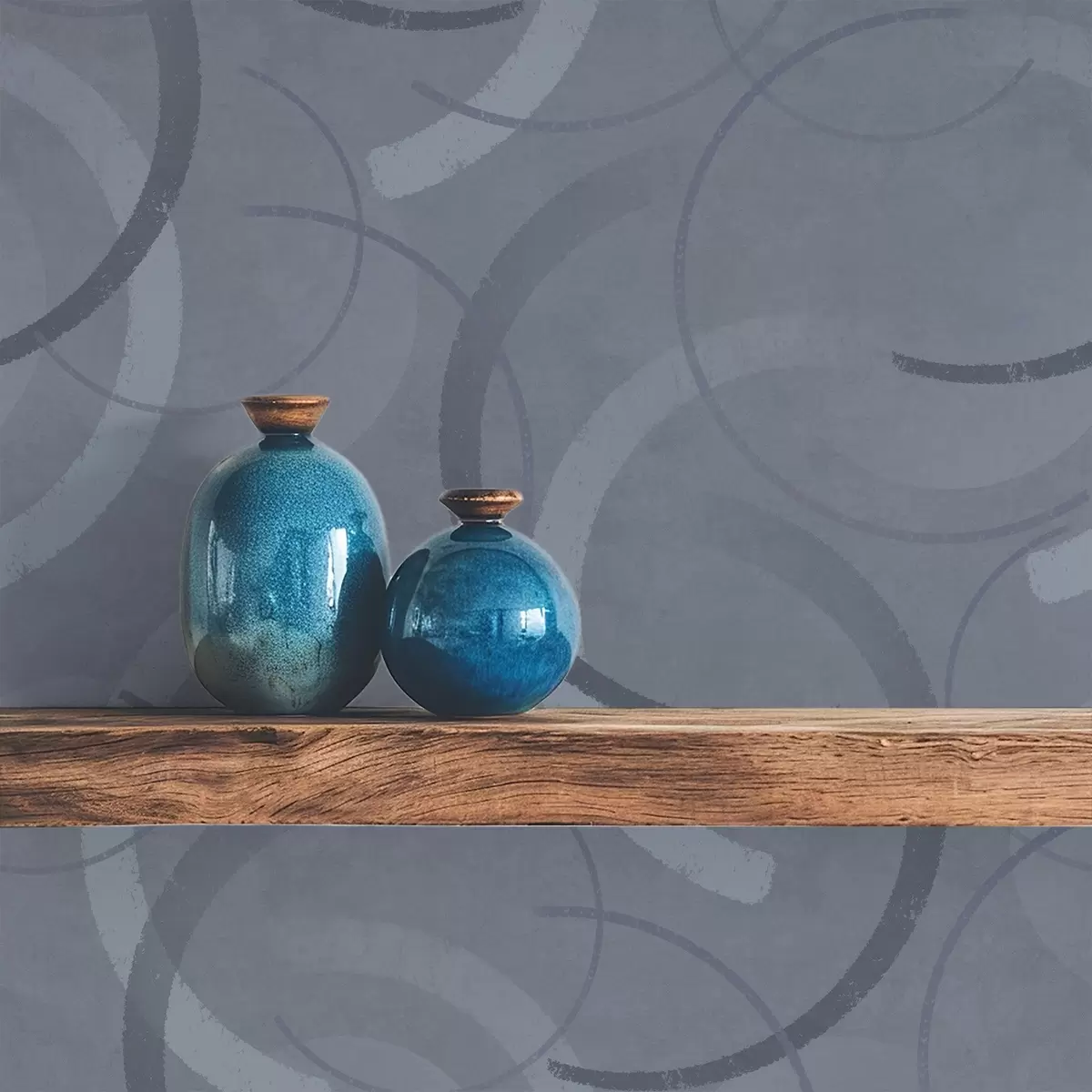 Тапети Полукръгове и меки кръгове в хладна сиво-синя палитра a00980