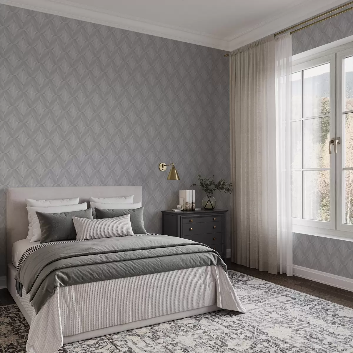 Тапети Геометрия на ъгловати щрихи в хладна сиво-синя палитра a00983v2