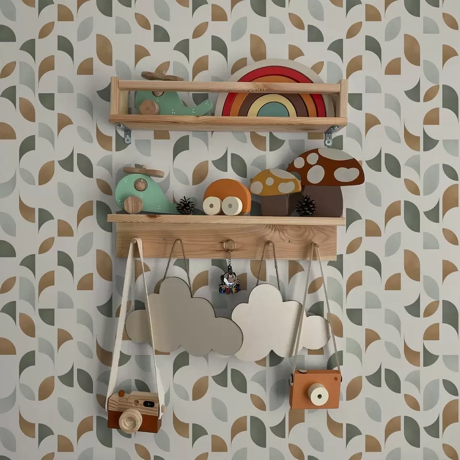 Фототапет Абстрактни полукръгове и листа в зелено и теракота a00985