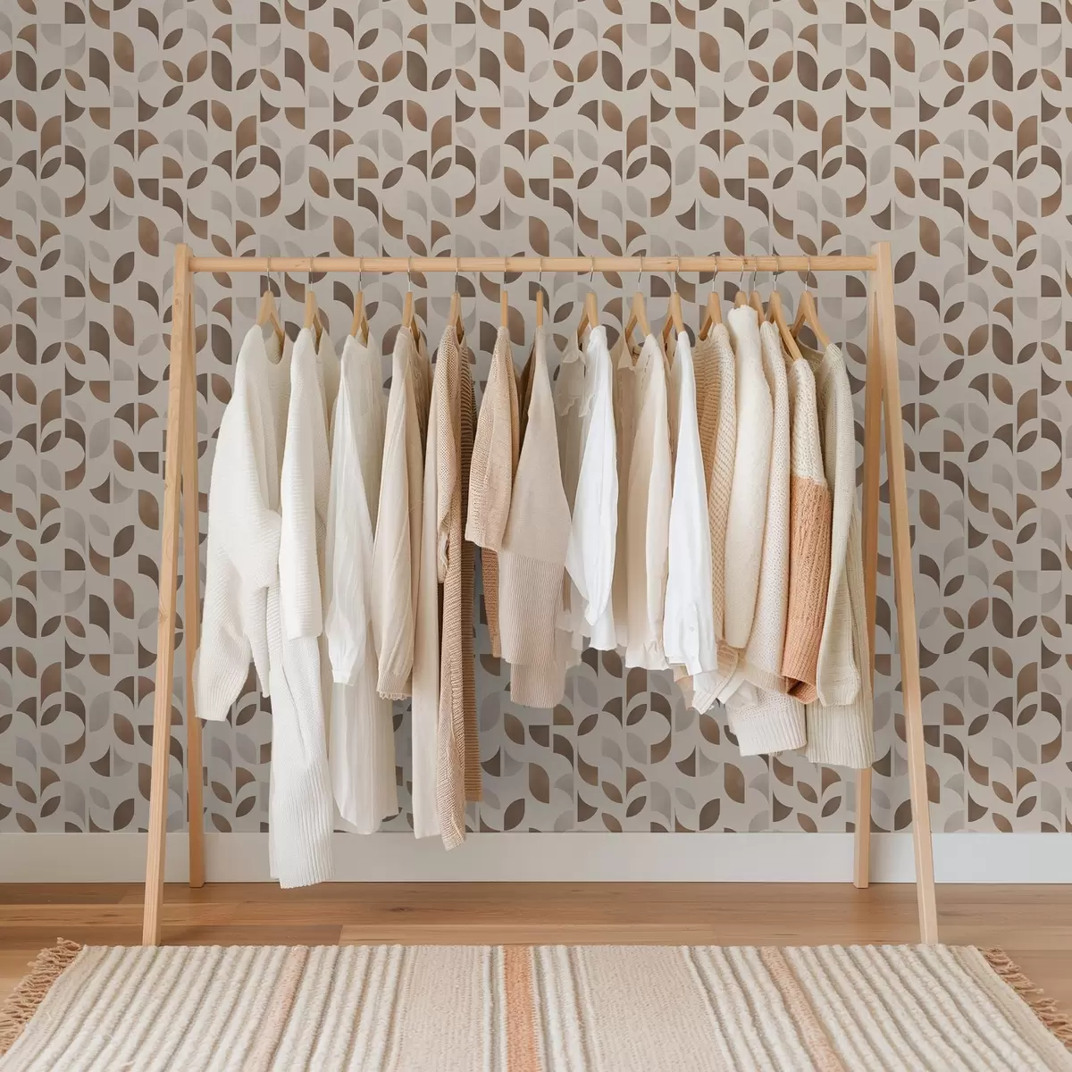 Тапети Ритмични полукръгове и листа в топли карамеленокафяви тонове a00986v1