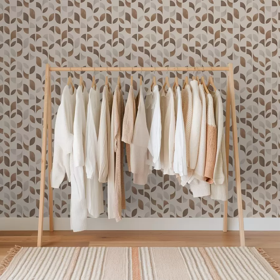 Фототапет Ритмични полукръгове и листа в топли карамеленокафяви тонове a00986v1