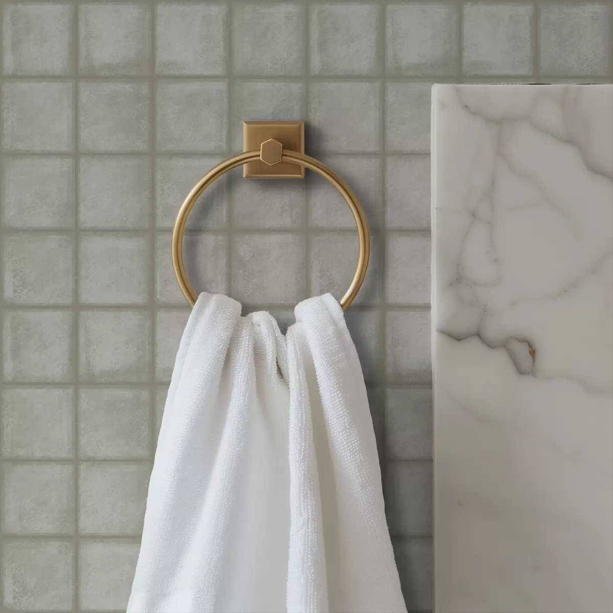 Тапети Имитация на квадратни плочки в мека сиво-зелена палитра a00988