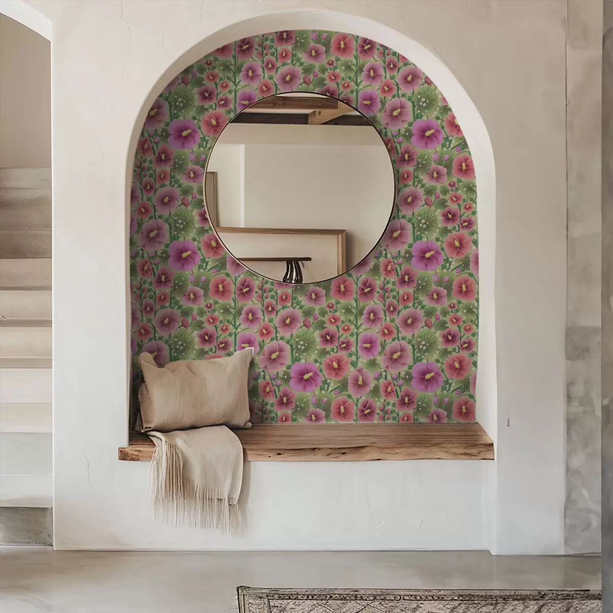 Тапети Големи цветове и листа от хибискус на тъмнозелен фон a00993