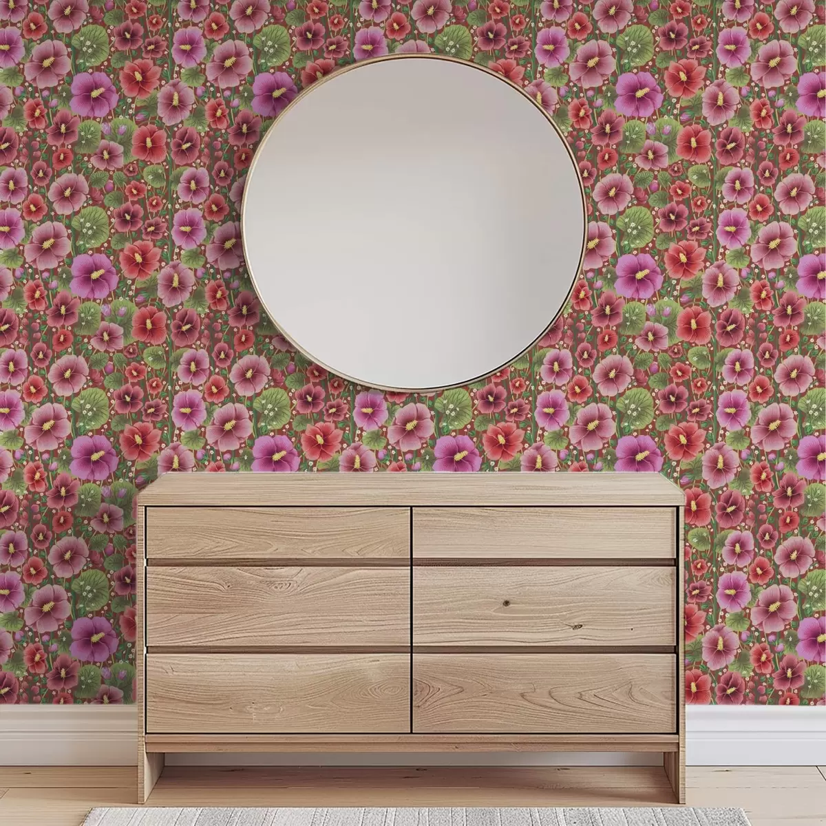 Тапети Цъфтящ хибискус на топъл кафяво-червен фон a00993v1