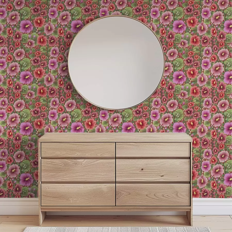 Фототапет Цъфтящ хибискус на топъл кафяво-червен фон a00993v1