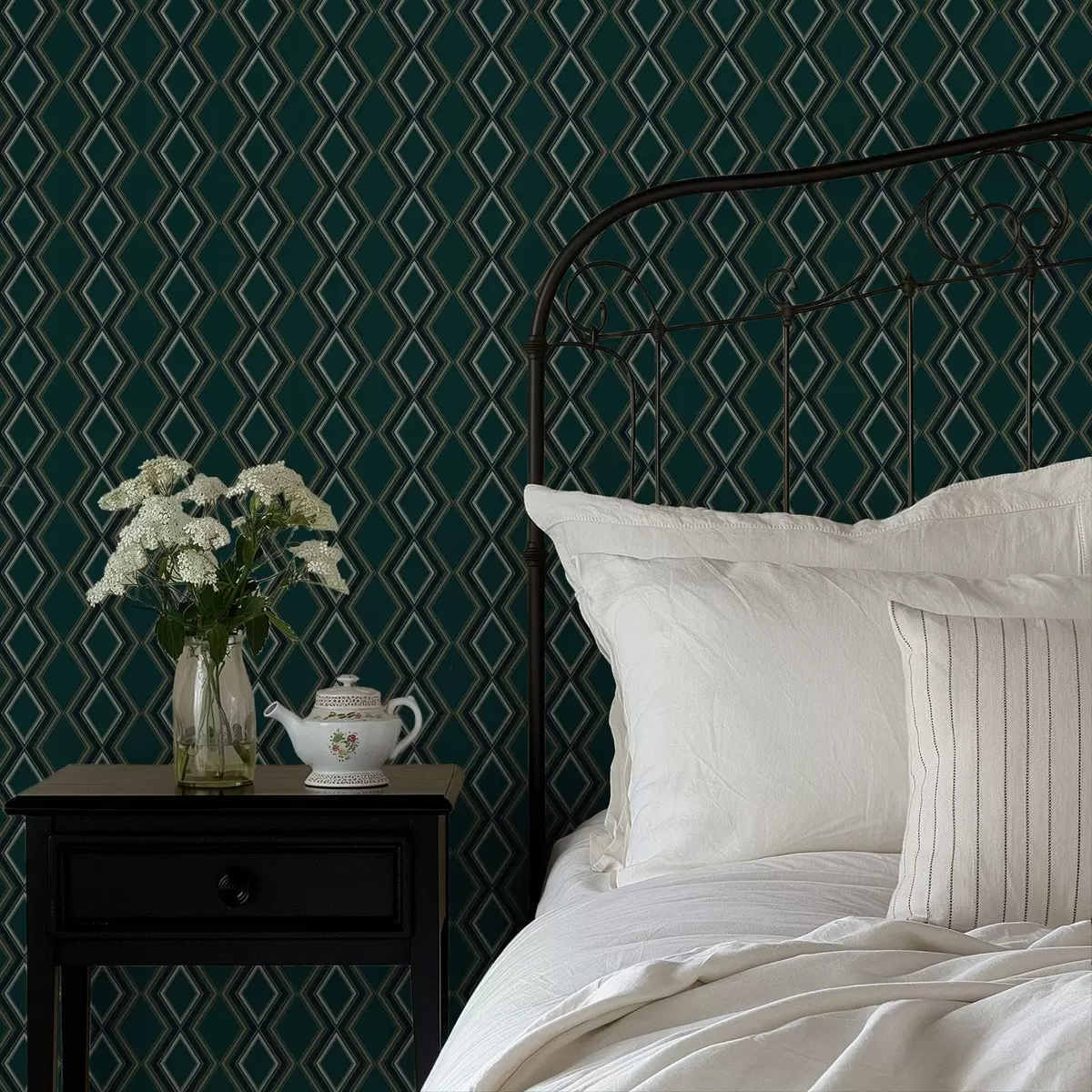 Тапети Тъмно синьо-зелен фон с вертикални редове от ромбове a00976