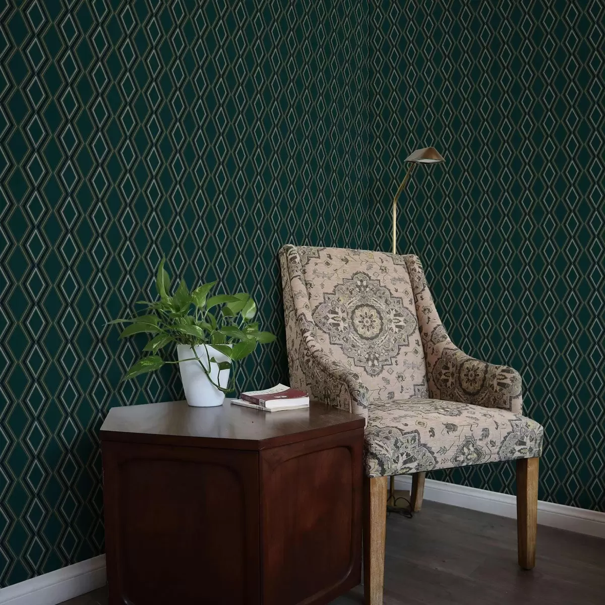 Тапети Тъмно синьо-зелен фон с вертикални редове от ромбове a00976