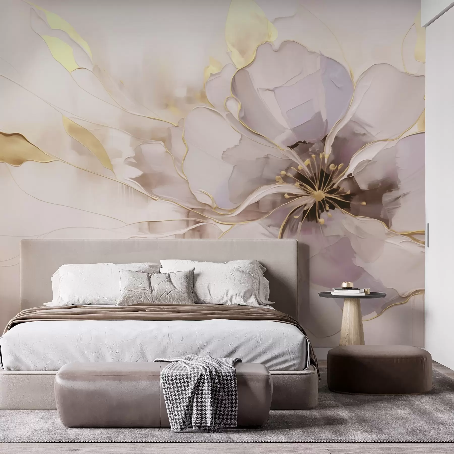 Фототапет Синьо цвете с жълти акценти в абстрактен стил с четка w09505