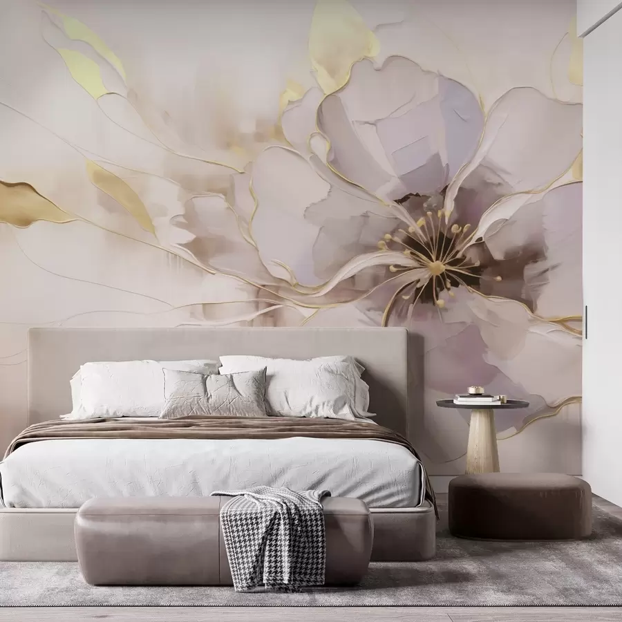 Фототапет Синьо цвете с жълти акценти в абстрактен стил с четка w09505