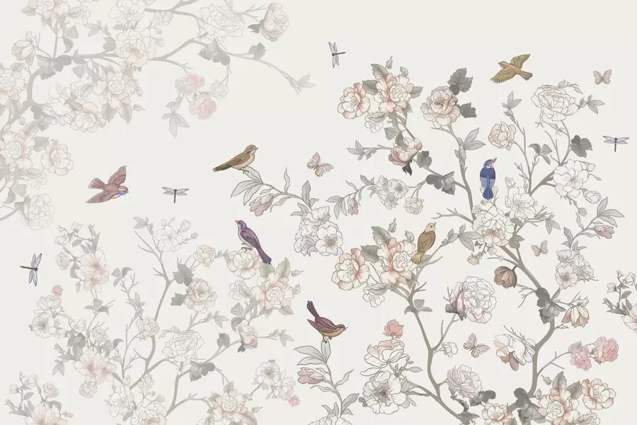 Фототапет Птици близо до клони с цветя w04939