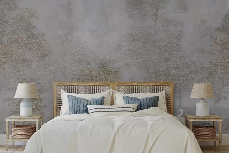 Фототапет Мъглива гора с бяла чапла и мека текстура w04953