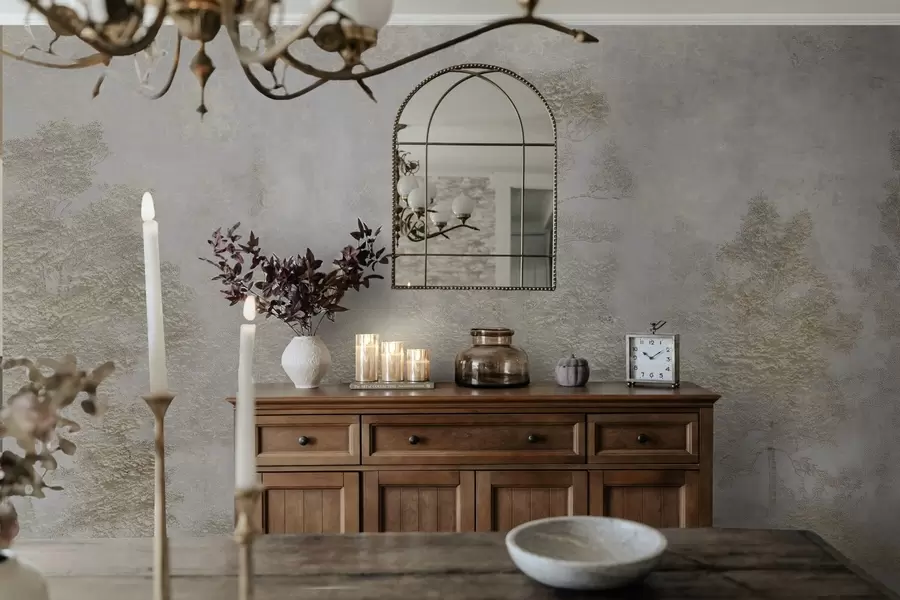 Фототапет Мъглива гора с бяла чапла и мека текстура w04953