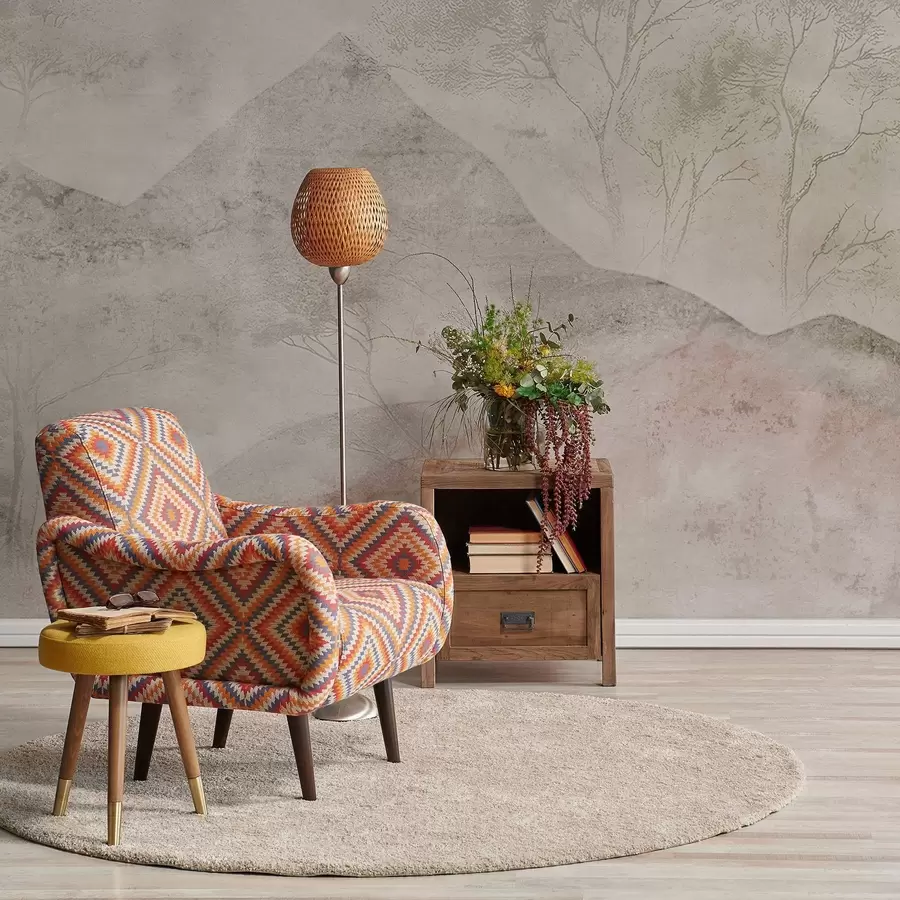 Фототапет Меки пастелни планини и дървета в лека мъгла w04954