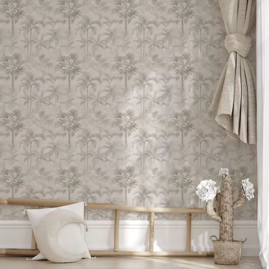 Фототапет Мъглива палмова горичка в топли бежови тонове a00881