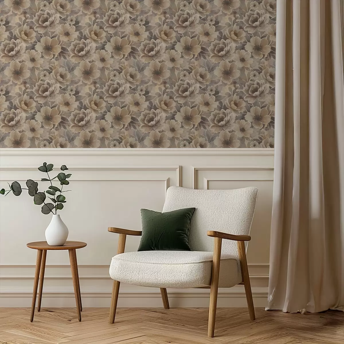 Тапети Живописни бежови цветя на димен абстрактен фон a00884