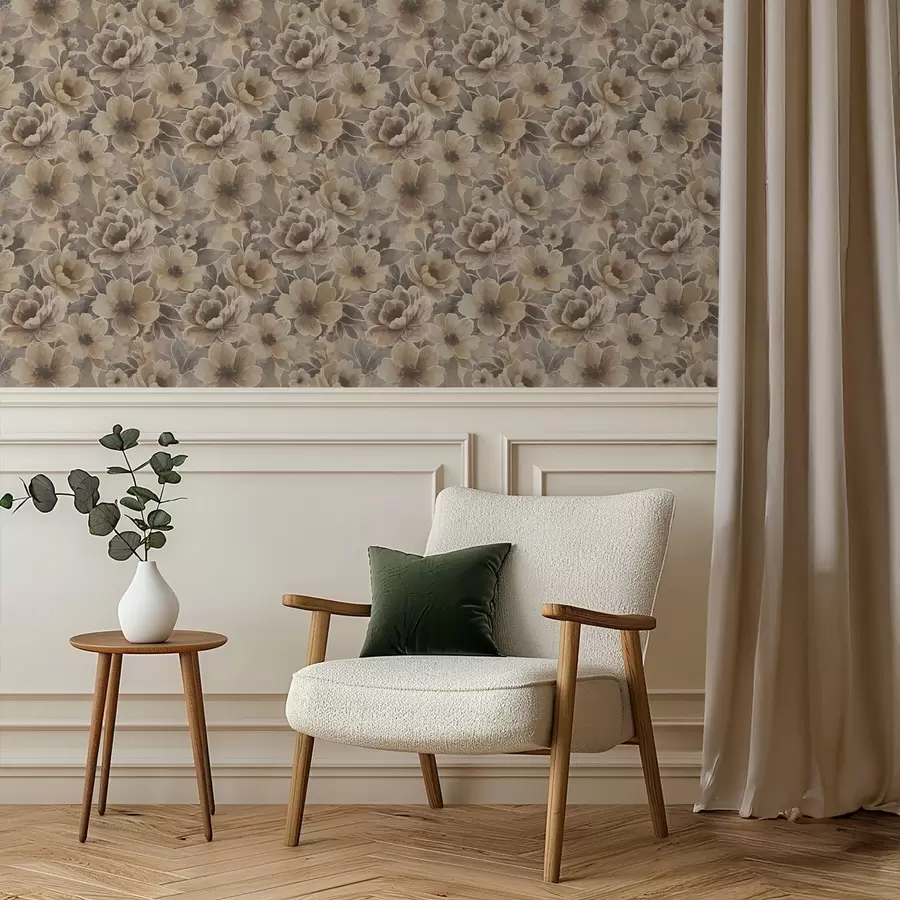 Фототапет Живописни бежови цветя на димен абстрактен фон a00884