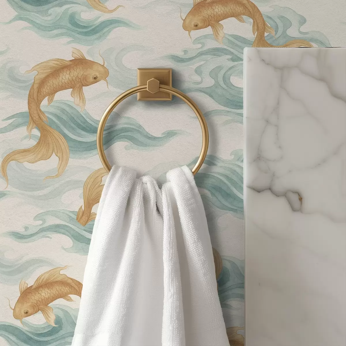 Тапети Кехлибарена кои риба, плуваща сред меки тюркоазени вълни a00894