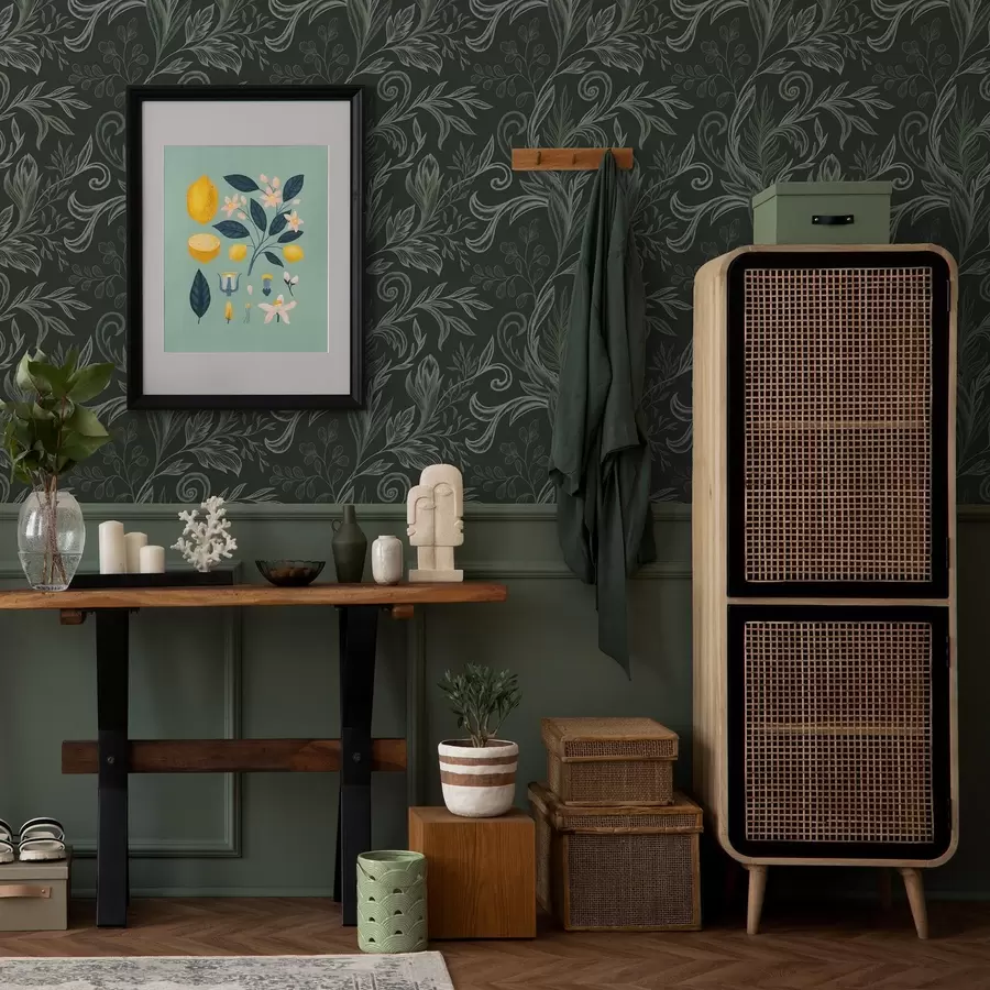 Фототапет Дълбока гора с накъдрени листа в кремавозелени нюанси a00935v2