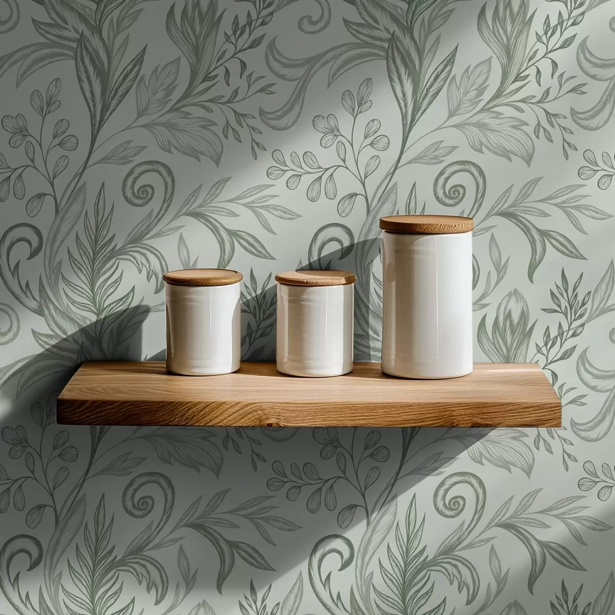 Тапети Меки листа с аромат на мента, навити в нежни сиво-зелени линии a00935v3