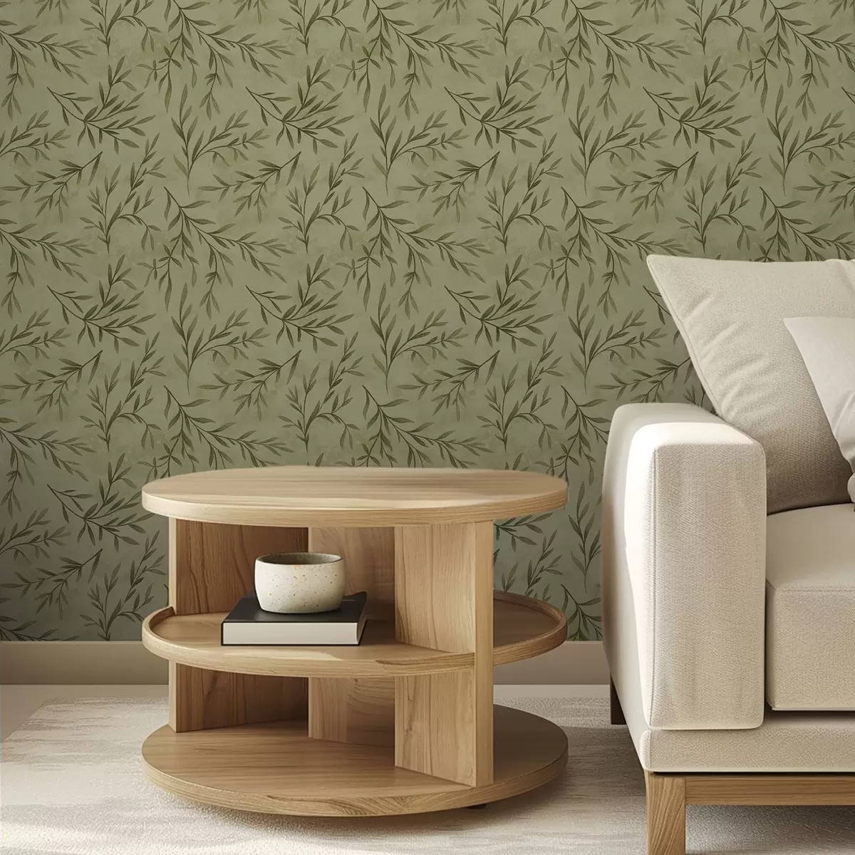 Тапети Клончета маслина върху приглушен жълто-зелен текстуриран фон a00936