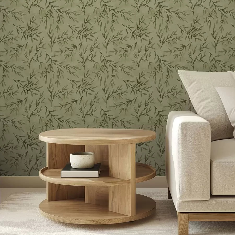 Фототапет Клончета маслина върху приглушен жълто-зелен текстуриран фон a00936