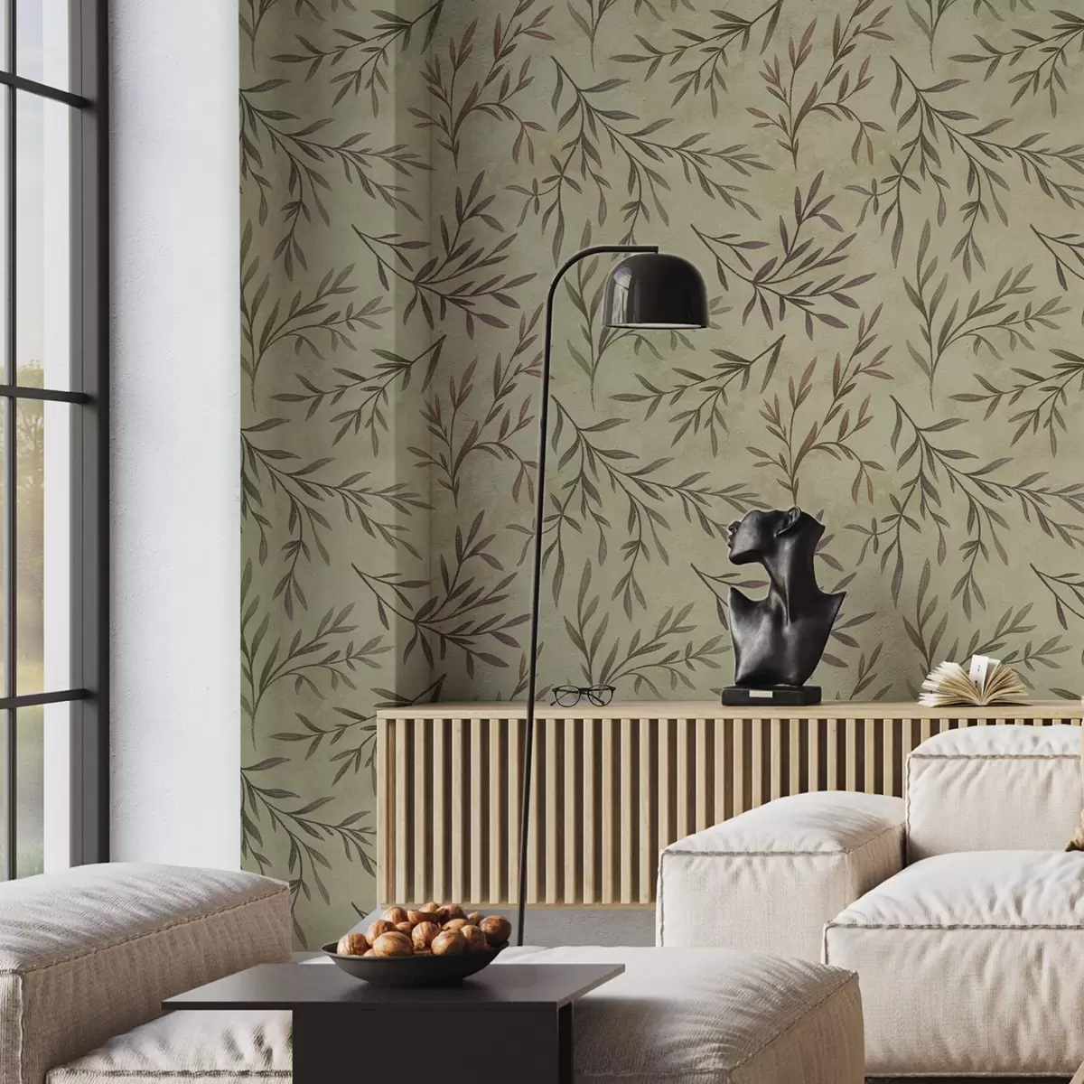 Тапети Лилави и зелени клони с листа на топъл фон a00936v4