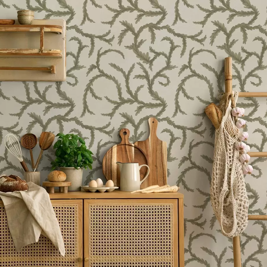 Фототапет Меки зелени иглолистни къдрици на светъл фон a00938