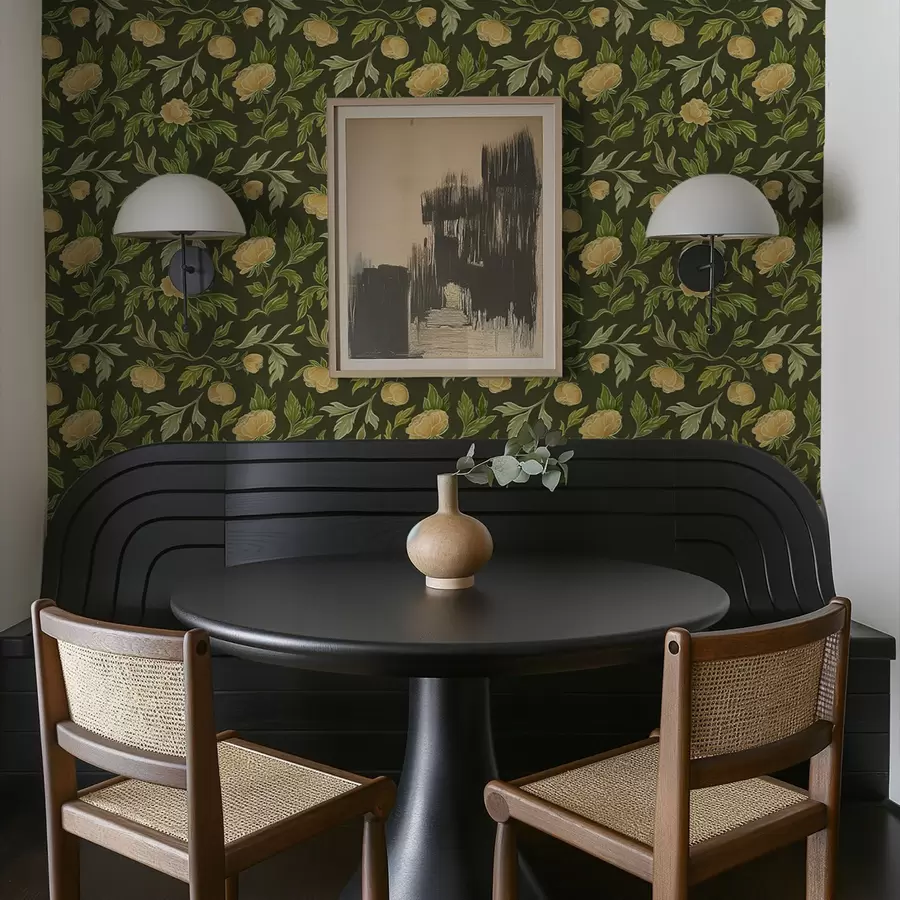 Фототапет Жълти божури на наситен тъмнозелен фон a00942v1