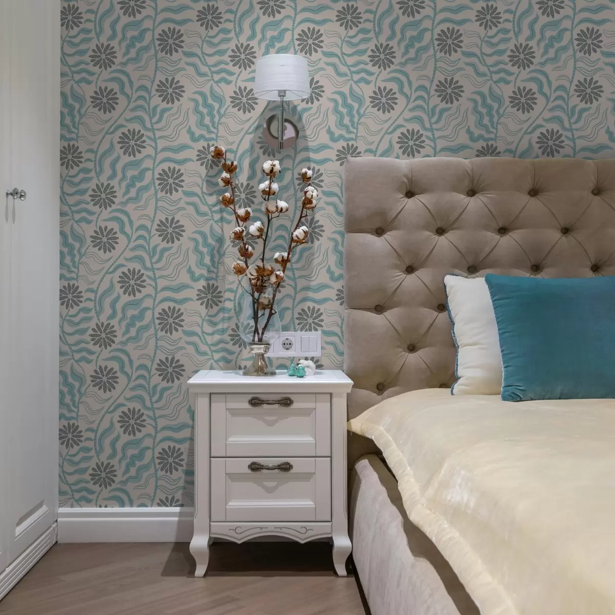 Тапети Абстрактни цветя и вълнообразни листа в меки сини тонове a00998v1