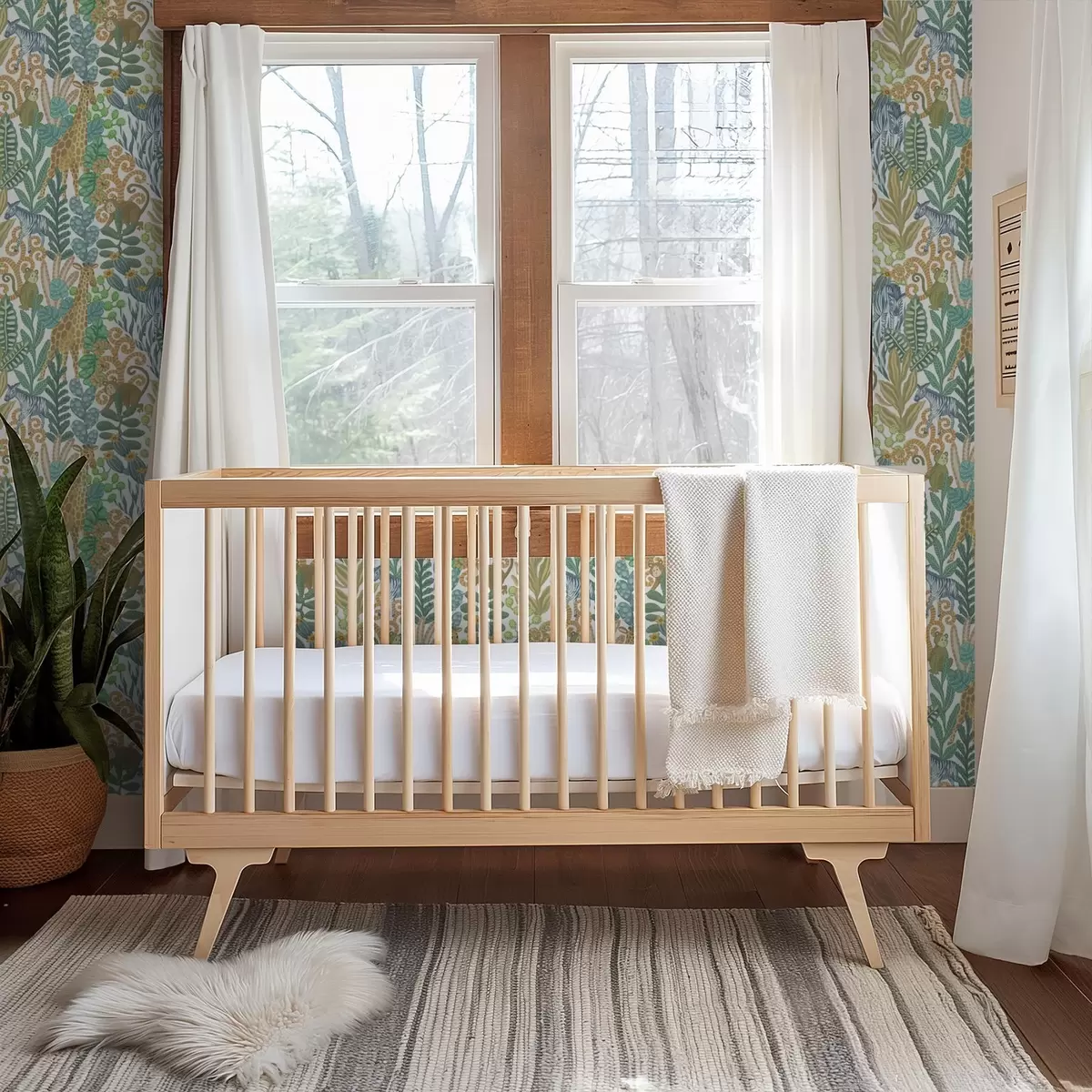 Тапети Весели животни от саваната сред листа на бял фон a01000