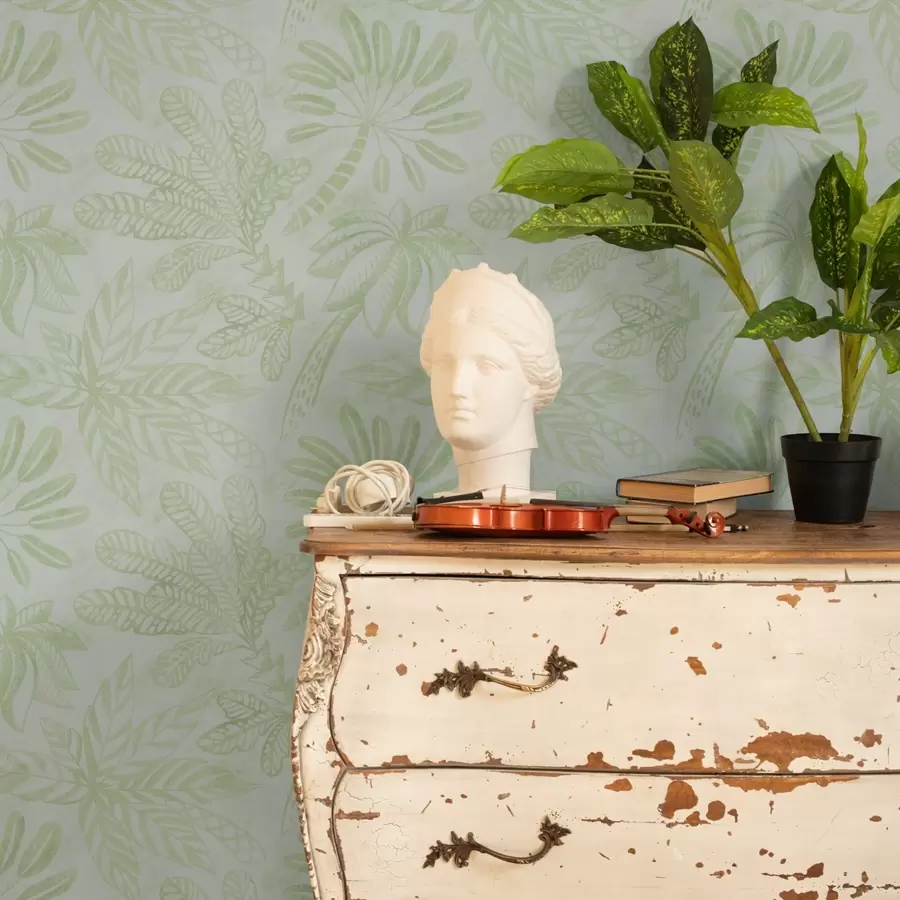 Фототапет Нарисувани тропически листа в свежи светлозелени тонове a01001v1