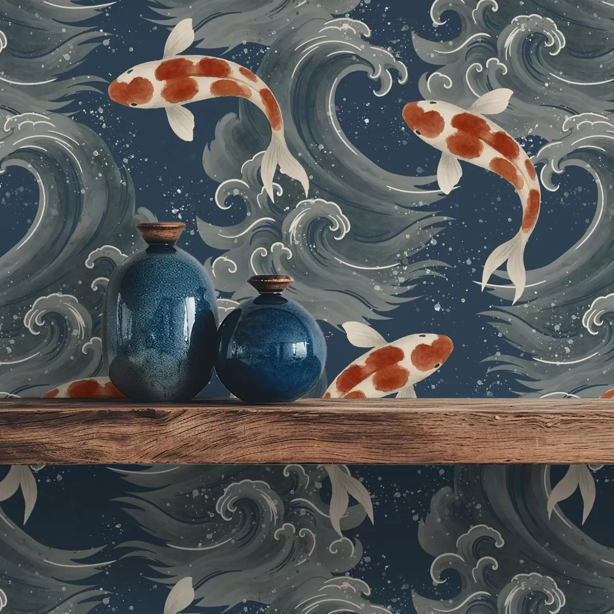 Тапети Кои риби плуват сред драматични океански вълни a01019