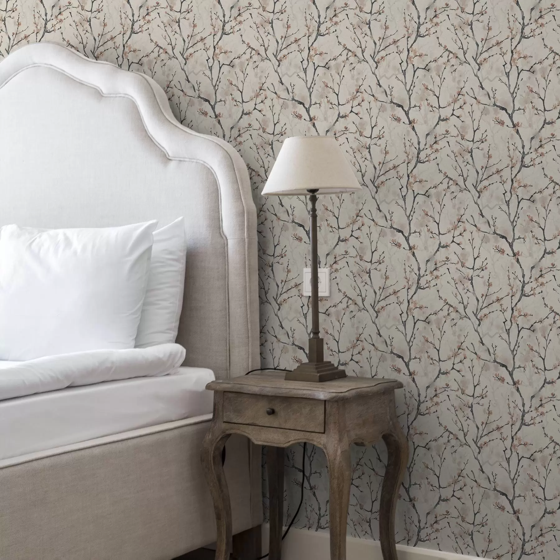 Фототапет Акварелни клони от сакура на светъл фон a01033