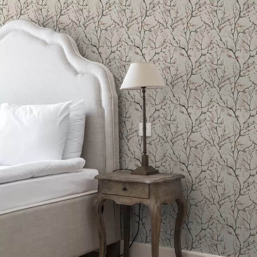 Фототапет Акварелни клони от сакура на светъл фон a01033