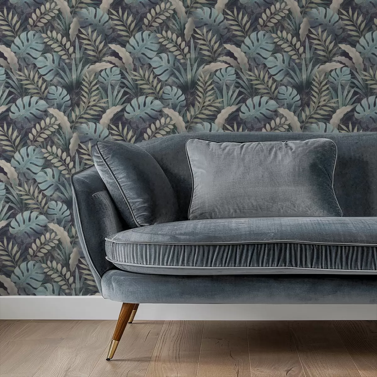 Тапети Тропическа растителност в прохладни синьо-зелени тонове a01035