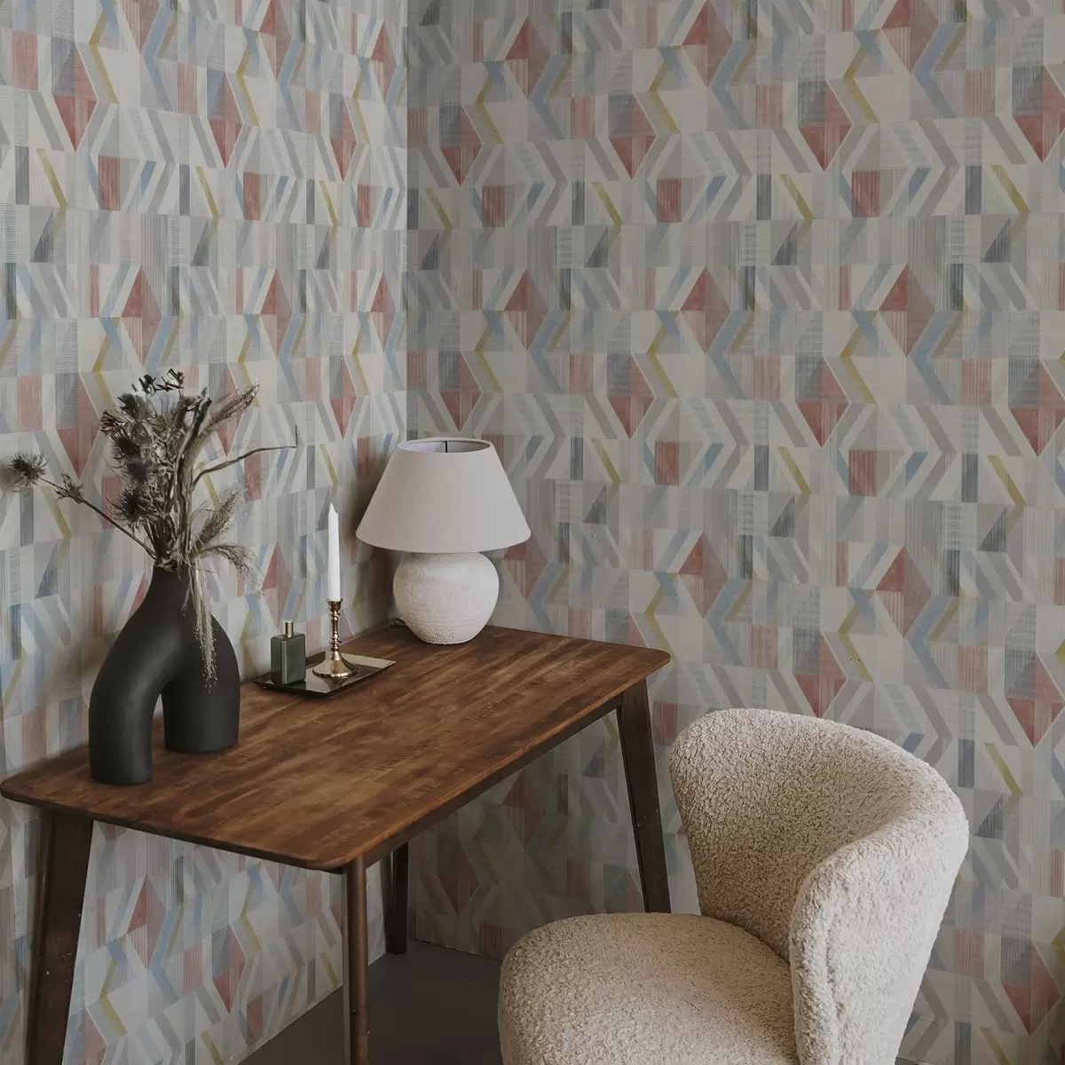 Тапети Геометрични стрелки в пастелни червени и сини тонове a01056